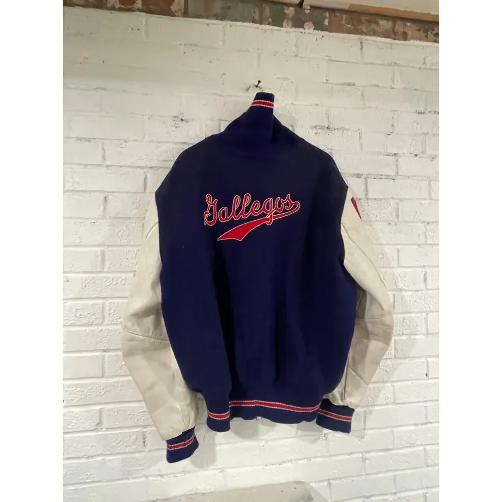 Vintage DeLONG Varsity Letterman Jacket Football Track 52 Long USA Wool Leather